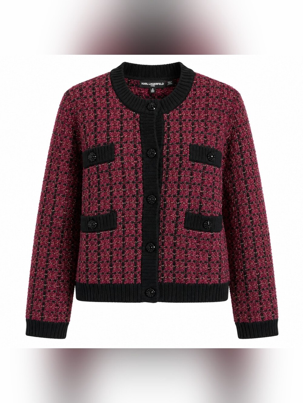Karl Lagerfeld Paris Tweed Crop Cardigan Sweater-Size L